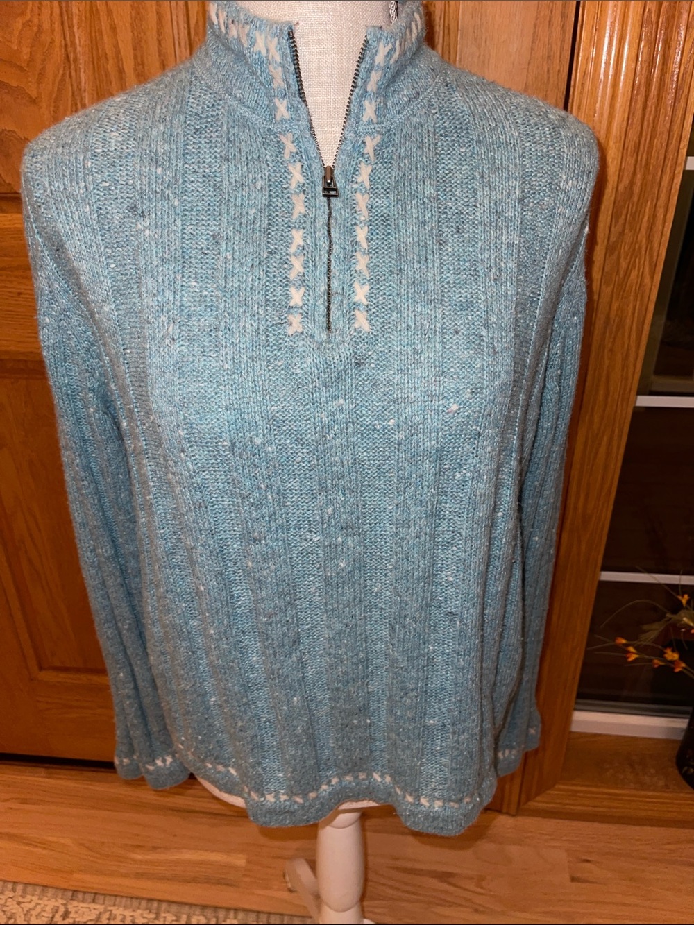Woolrich Ice Blue Half-Zip Sweater with Cream Accents